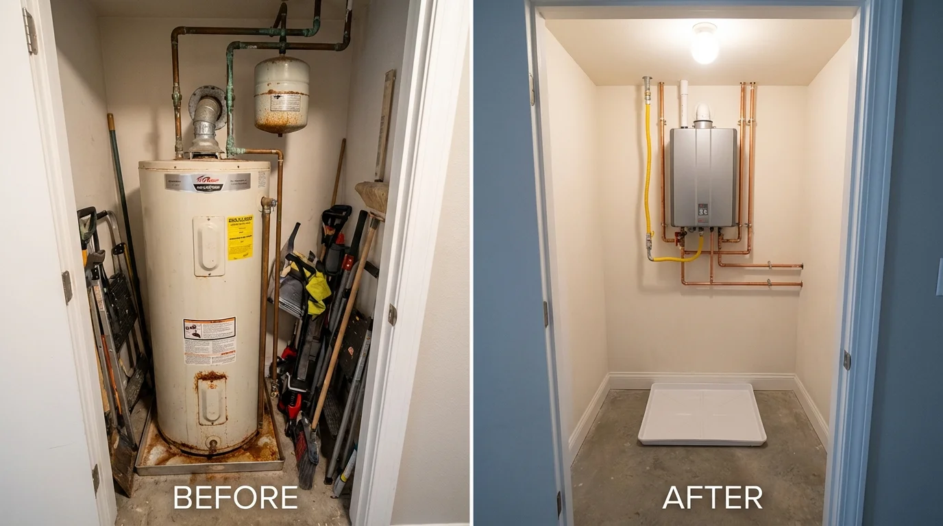 Tank water heater versus wall-mounted tankless unit comparison for Burlington, CO homeowners