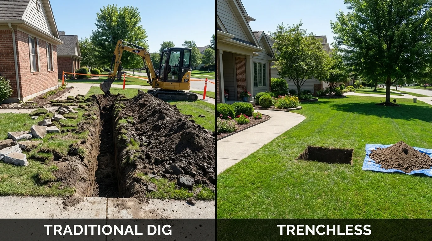 Trenchless sewer repair with minimal yard damage versus traditional excavation in Burlington, CO